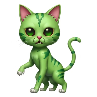 green zombie cat full body with action pose sticker
