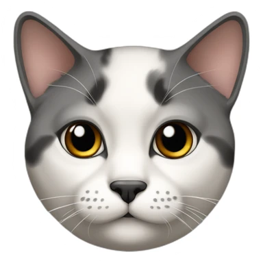 senior fat diluted calico cat, white chin, black nose, grey ears, grey and white sticker