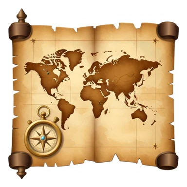 Brown golden map with Travel compass pointing to adventure sticker
