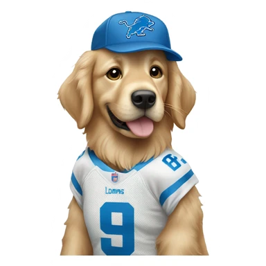 Golden retriever wearing Detroit Lions jersey sticker