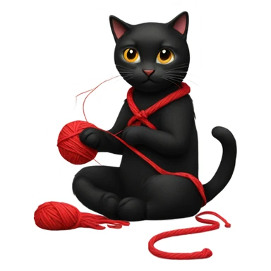 Black cat knitting with red yarn sticker