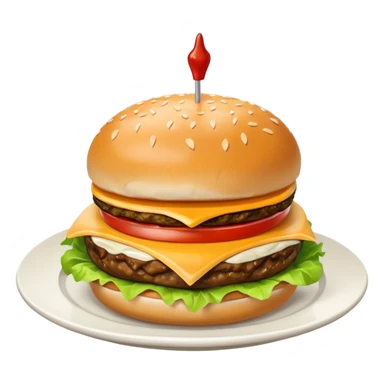 i want a Cheeseburger and Fries with a angle to 15–20° gentle bird’s-eye angle with 2white and red Sause on white plate  sticker