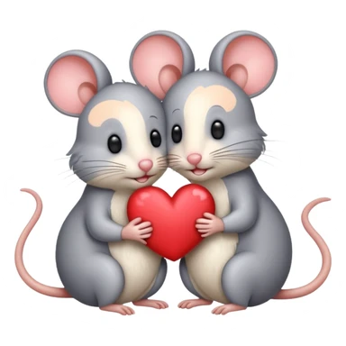 three mice hugging eachother with hearts sticker