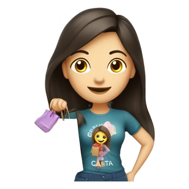 Beautiful woman with long dark hair with shopping bag and on the shopping bag Inscription CAPUSTA sticker