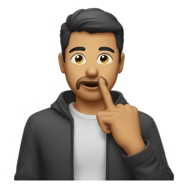 A guy with his finger in his mouth making the silence sign sticker