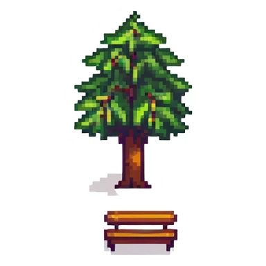 tiny simple city park icon with tree and bench, modern colors, minimal details, small size sticker