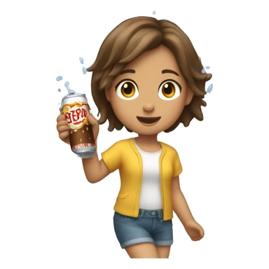 a little girl dancing in the rain with  brown hair and a soda on her shirt sticker