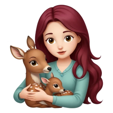 Beautiful burgundy long haired girl petting baby deer sticker