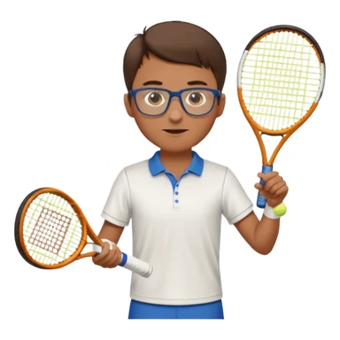 homme l'air cool taille moyenne corpulence maigre cheveux chatain court yeux bleus lunettes photo de pieds en pantalon qui fait du tennis pe sticker