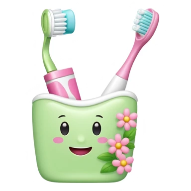 light green and pink floral toothbrush and toothpaste sticker