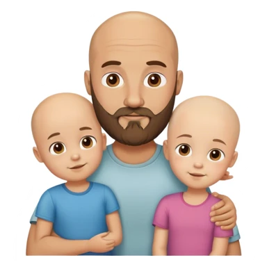 Bald dad with beard, who has 2 cutie kids, boy and girl. No beard on the kids sticker