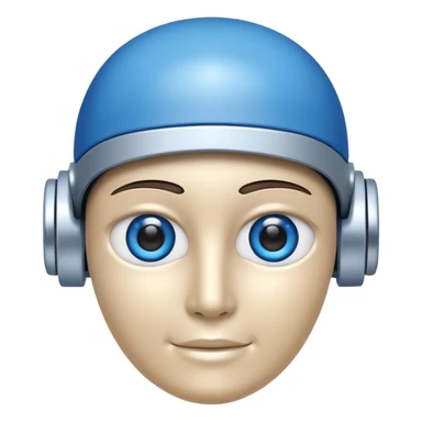 robo azul e branco sorrindo e piscando com um olho só, fazendo um sinal de posito com uma das mãos sticker