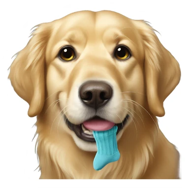 Golden retriever with sock dangling from mouth sticker
