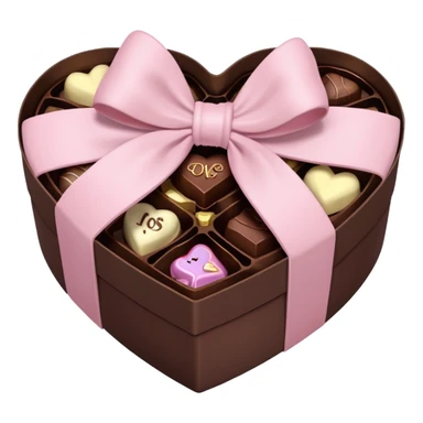 pale pink heart box, pale pink bow, filled with chocolates inside sticker