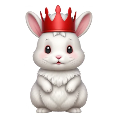 white cute bunny with red crown, funny, standing sticker