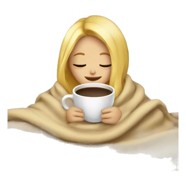 girl inside a blanket sipping coffee eyes closed blonde hair sticker