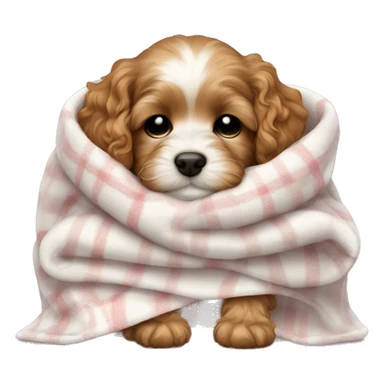 Cavapoo puppy sleeping with a blanket sticker