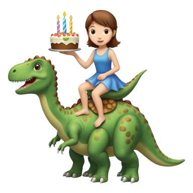 Fairy with brown hair riding a dinosaur presenting a birthday cake sticker