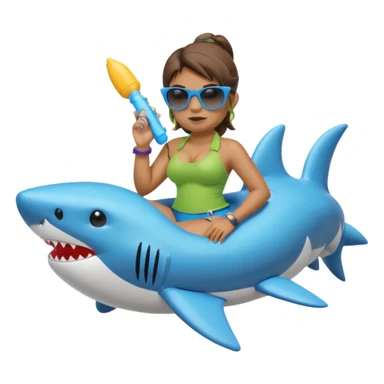orc female sitting in an inflatable floatie shaped like a shark, wearing oversized sunglasses and a whistle on a neck cord, 2d sticker