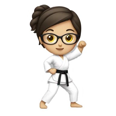 A brunette girl with reading glasses practicing karate sticker