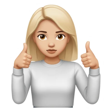 Girl showing conflicting opinions with one hand giving definite thumbs up and other hand giving definite thumbs down, uncertain facial expression sticker