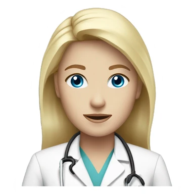 Blonde haired blue eyed female doctor with white coat sticker