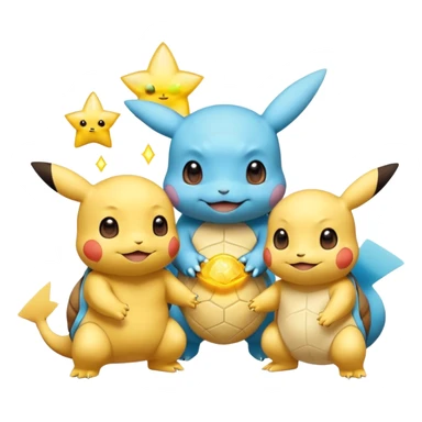  Pikachu has a light to share, but Squirtle has none. Pikachu sees this is unfair, so he shares the light with Squirtle. They smile and eat together. Show this as a cute Pokémon emoji scene about justice and fairness.

 sticker