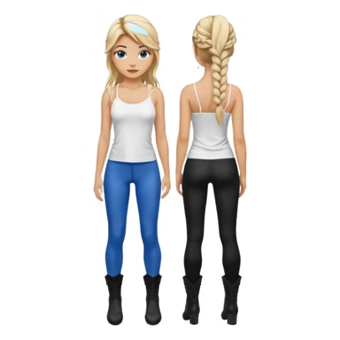 Blonde woman balayage  With highlights long hair half braids women with blue eyes wearing White Spaghetti top and black Leggins and Boots with heels sticker
