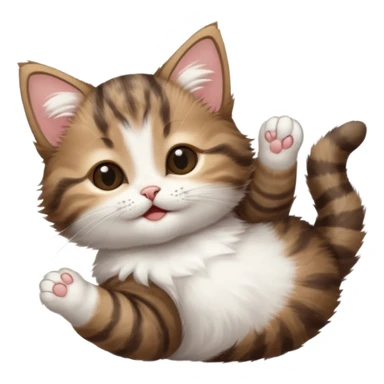 dark brown tabby and white kitten in funny positions stretched our upside down with eyes closed sticker