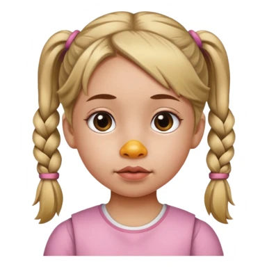 Little girl with pigtails and a duck Bill nose sticker