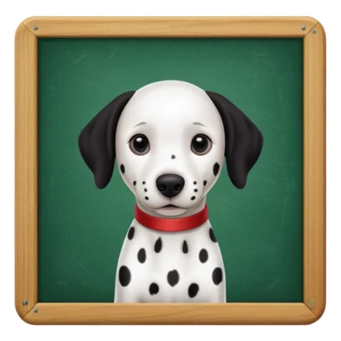Dalmatian, in the background a green school board in a wooden frame sticker