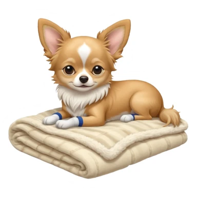 Long haired chihuahua, beige, white chest and socks, sleeping cutely under blanket sticker