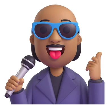 Stevie Wonder emoji, singing with a microphone, sunglasses, joyful expression sticker
