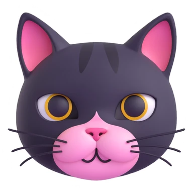 BLACKPINK-inspired 3D emoji, black and pink cat face, cute and expressive sticker