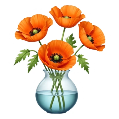 three big realistic orange poppy flowers in a clear vase with clear water sticker
