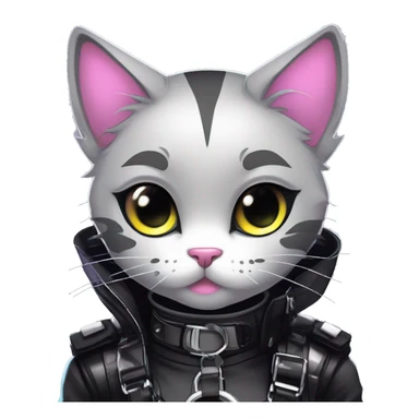 Gorgeous edgy cute shiny epic punk magical gradient gothic dark techwear anime style anthro cat with blushing face aesthetic and pretty edgy black with collar and harness trending style sticker