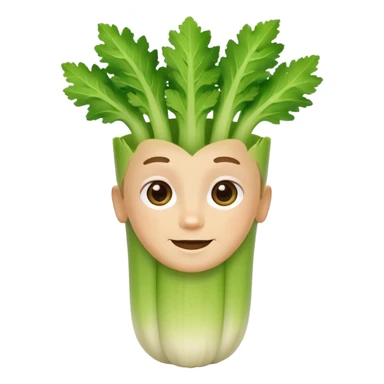Friendly celery emoji avatar, cute and minimalistic style, warm eyes and gentle smile, flat design, soft shapes, clean modern look, highly recognizable at small sizes, centered composition, transparent or solid background, app icon quality. sticker