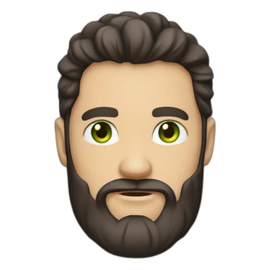 one white guy with dark brown longhair greeneye beard blacktshirt thumbup sticker