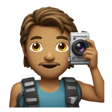 brown guy with mullet holding a photo camera sticker