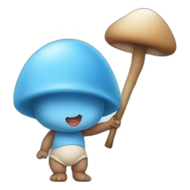  Cute Blue baby NO ears wearing a mushroom cap carrying a stick in one arm standing on two legs sticker