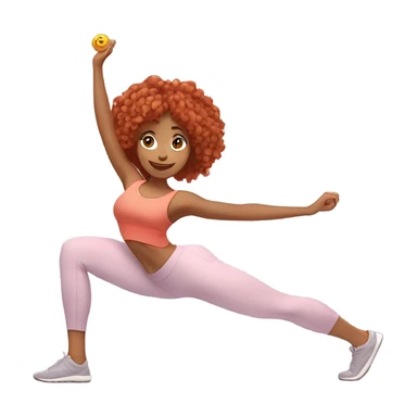 Red-haired girl with wavy hair in pastel workout clothes doing different Pilates poses (e.g., Teaser, Plank). Calm expression, minimal background, and emoji-style design. sticker