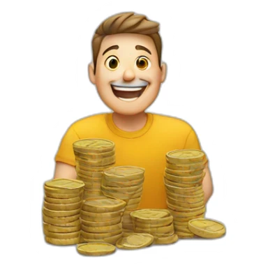 happy guy with stack of coins sticker