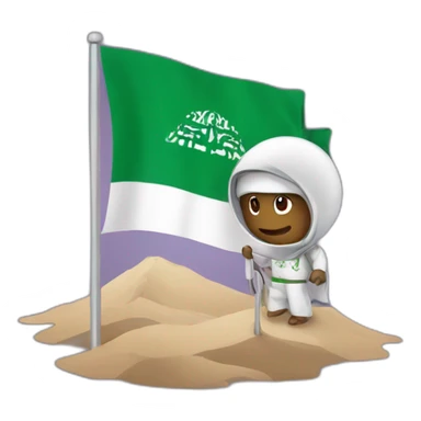Arab person place the Saudi flag on the moon sticker