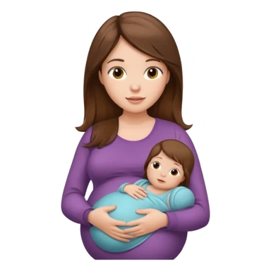"Pregnant woman sitting with long brown hair and fair skin, holding a baby with short brown hair and fair skin." sticker