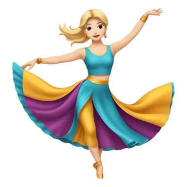 Emoji estilo ilustración de una mujer practicando danza aérea en tela, sus manos en la tela de seda, expresión feliz, estilo emoji moderno, colores suaves, fondo simple sticker