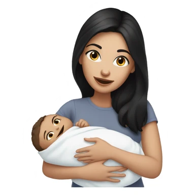 mom holding newborn baby girl with blue eyes white skin and black hair and white skin newborn girl bab white skin black hair sticker