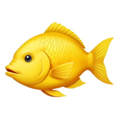 bright yellow fish in strict side view profile, facing exactly to the right, only one side visible, single eye, perfectly flat 2D representation, dopey stupid expression sticker