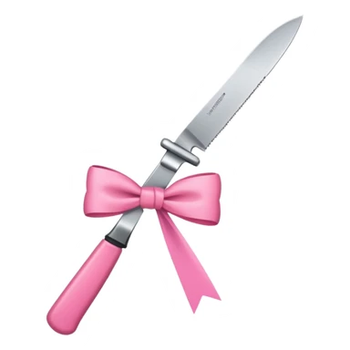 Only one object: a kitchen knife. A pink ribbon bow is tied directly on the knife handle. No other items. No decorations. Minimal emoji style sticker