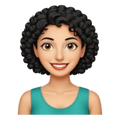 30 year old iranian woman very short curly black hair, big brown eyes, tanned skin, big smile, white teeth, pretty, stylish sticker