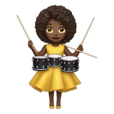 cute girl drummer dark skin yellow dress sticker